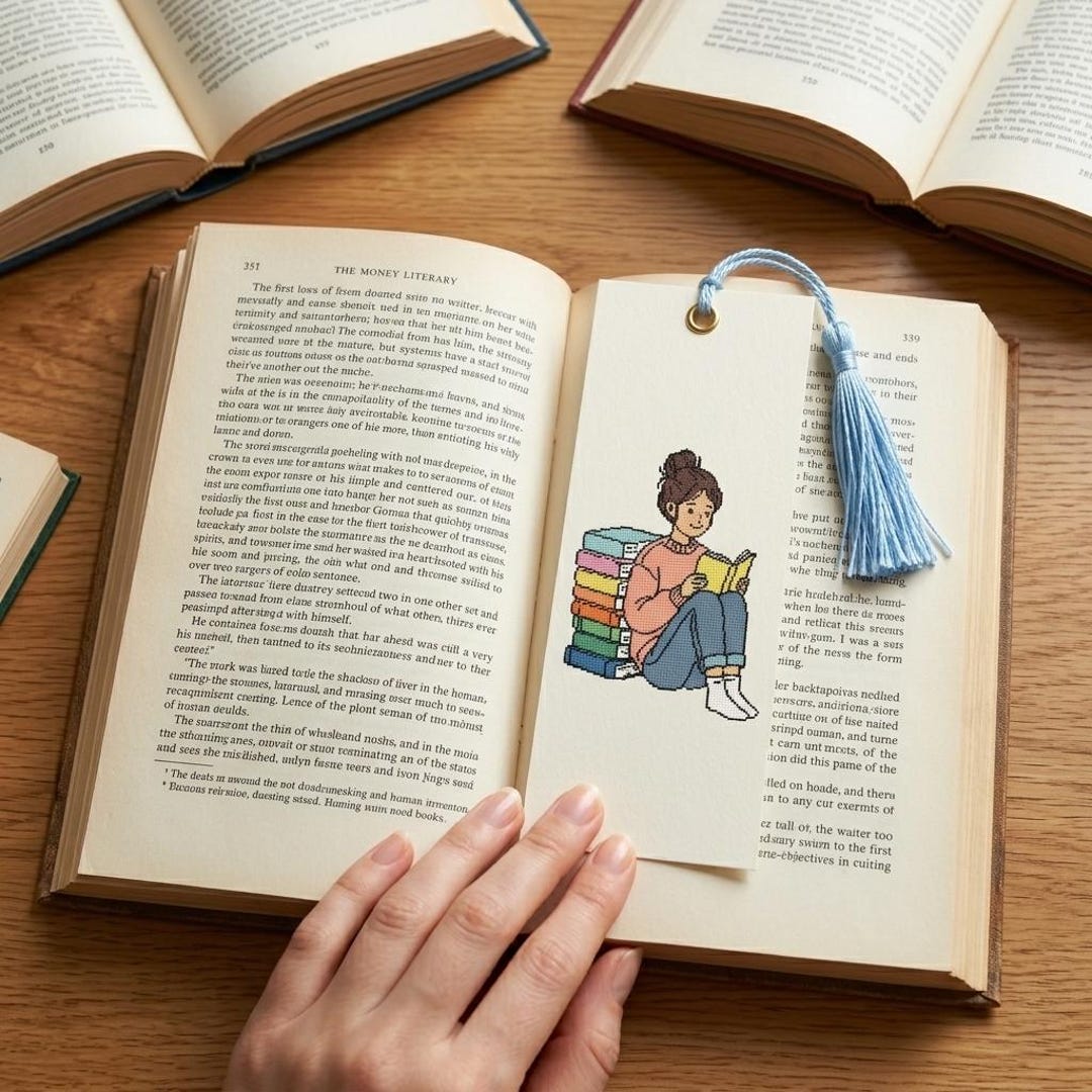 Cozy Reading Girl Cross Stitch Pattern | Bookmark Embroidery Design ...