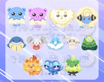 May include: A collection of twelve stylized cartoon creature illustrations arranged in a grid on a light purple background. The characters feature diverse shapes, colors, and expressions, including blue, pink, yellow, and green designs with the text ricemagnum.