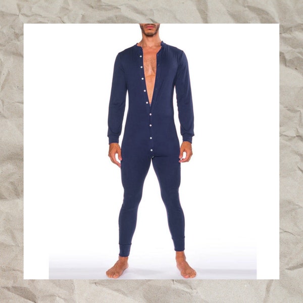 Men's Casual Crew Neck Jumpsuit: Long Sleeve Single-Breasted Tracksuit Romper, Comfortable Bodycon Overall for Relaxing