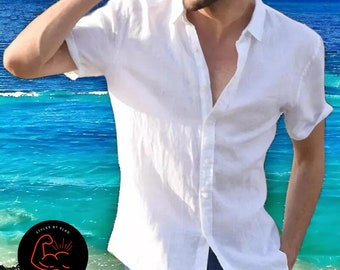 Men's Short-Sleeved Shirts | Cotton Solid Color Turn-down Collar Top