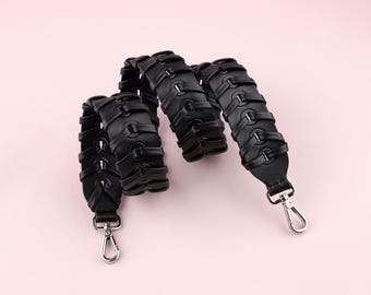 Strap You Black Woven Leather Shoulder Bag Strap