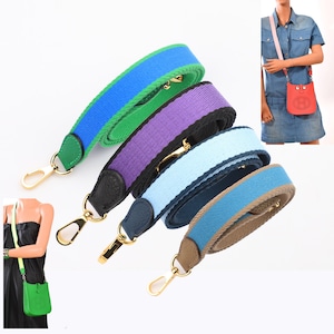 Bi-Color Canvas Crossbody Bag Strap: Togo Leather, 1-inch Width