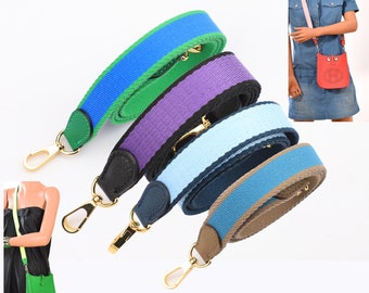 Bi-Color Canvas Crossbody Bag Strap: Togo Leather, 1-inch Width