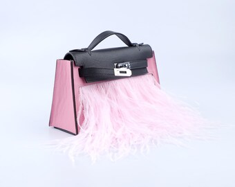 Rose Saiura Swift leather with Pink SWAN Cover — protective cover compatible with Kelly and Birkin bags