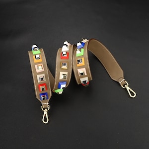 Studded Leather Shoulder Bag Strap: Multicolour Mini Studs, 4cm Width