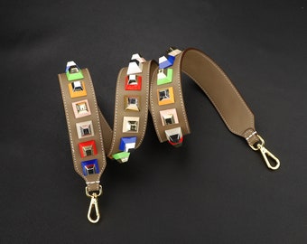 スタッズ付きレザーバッグストラップ：40mm マルチカラーショルダー 