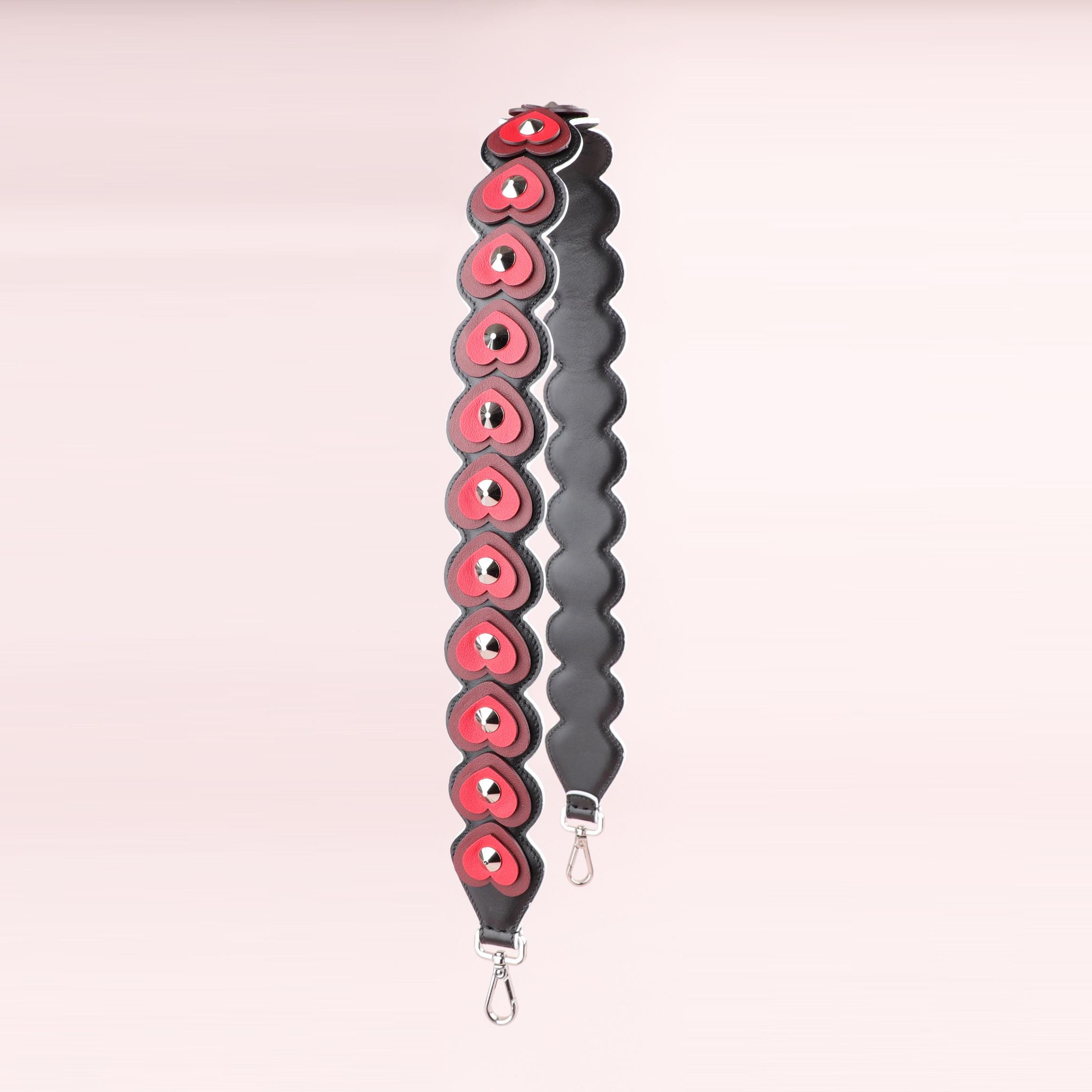 Strap You Heart Bag Strap-Black swift leather shoulder strap with Red heart