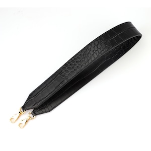 Black Crocodile Embossed Leather Shoulder Strap - 40mm Kelly Bag Strap