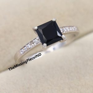 Princess Cut Black Onyx Ring, Engagement Ring, Unique 14K Gold Diamond Ring, Wedding Bridal Ring, Black Onyx Promise Ring, Anniversary Gift