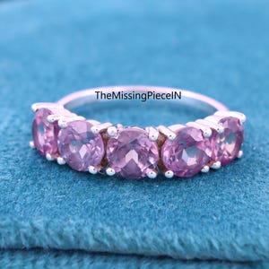 Minimalist Alexandrite Wedding Band, Color Changing Half Eternity Ring, June Birthstone Stacking Band, Purple Stone Ring, Christmas Gift