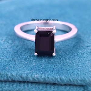 Minimalist Black Onyx Ring-Emerald Cut Black Onyx Ring-Sterling Silver Ring-SolitaireRing-14k Solid Gold Onyx Ring-Gift for Her