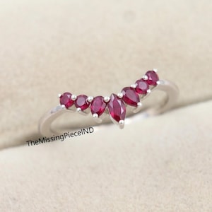 14K Solid Gold Marquise Ruby Band Ring, Minimalist Stacking Wedding Band