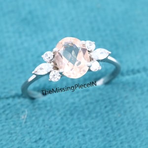 Peach Morganite Engagement Ring, Oval Cut Morganite Ring, 14K Gold Ring, Art Deco Ring, Bridal Wedding Ring, Promise Ring, Christmas Gift