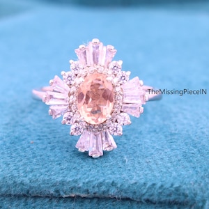 Vintage Morganite Engagement Ring 14k Gold Oval Morganite Ring Art Deco Halo Ring Dainty Ring Anniversary Ring Promise Ring Birthstone Ring