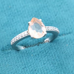 Vintage Morganite Engagement Ring Rose Gold Halo Pear Shape Morganite Bridal Ring Half Eternity Diamond/Moissanite Pave Unique Promise Ring