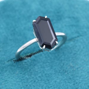Natural Black Onyx Ring, Baguette Cut Promise Ring, 925 Silver Ring, Everyday Black Onyx Ring, Wedding Engagement Ring, Anniversary Gift