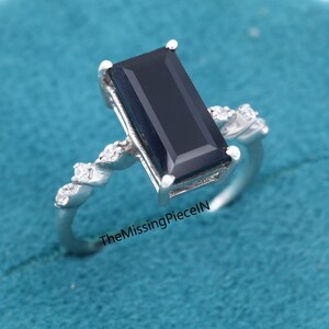 Natural Black Onyx Baguette Cut Ring, Engagement Promise Ring, Sterling Silver Ring, Black Gemstone Statement Ring, Anniversary Gifts