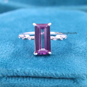 Alexandrite Baguette Cut Ring, Gold & Silver Ring, June Birthstone Ring, Art Deco Statement Ring, Dainty Ring, Promise Ring, Gift For Her