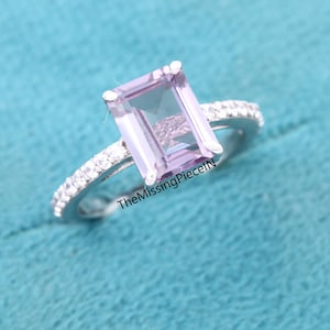 Emerald Cut Alexandrite Ring, Engagement Ring, Unique 14K Gold Moissanite Ring, Diamond Wedding Ring, Bezel Promise Ring, Anniversary Ring