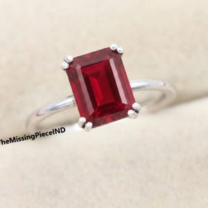 Ruby Ring, Emerald Cut 7x9 Ruby Ring, 14K Gold Statement Ring, July Birthstone, Gift For Mother