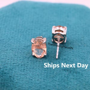 Oval Morganite Stud Earrings, Simple Blush Pink Morganite Stud Earrings, Morganite Bridal Earrings, Everyday Earrings, Minimalist Earrings