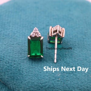 Emerald Cut Emerald Earrings // Sterling Silver Emerald Cut Earrings // Green Emerald Earrings // Minimalist Earrings // Anniversary Gift