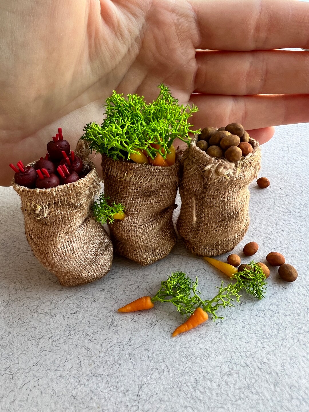 Miniature Veggies, Miniature Carrots, Dollhouse Potatoes, Vegetables in Bags, Miniature Beet