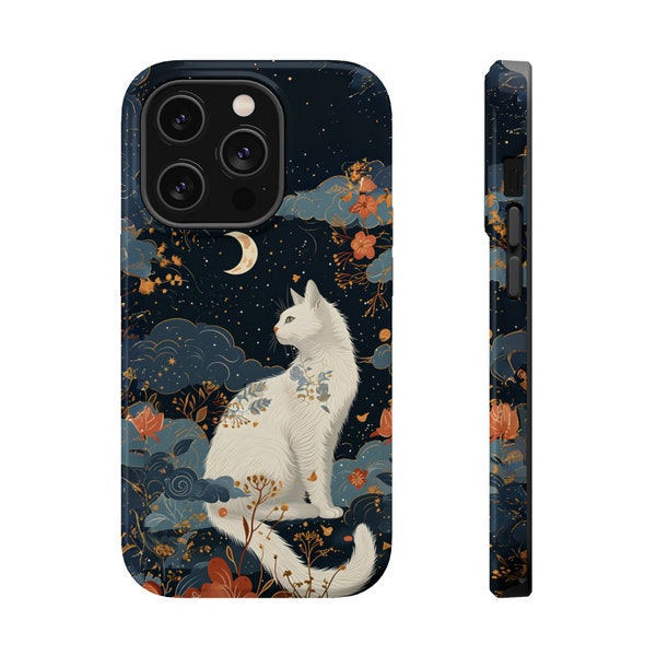 IPHONE case Cat , Kitten , moon , Luck , painting , Fashion Iphone 15  , Pro ,Max ,IPHONE 14 , Pro , Max MagSafe Tough Case , gift for her