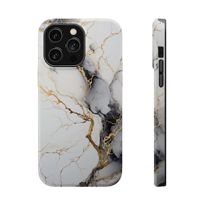 IPHONE case White and Gold Marble Fashion Iphone 15  , Pro ,  Max , IPHONE 14 , Pro , Max MagSafe Tough Case , gift for her