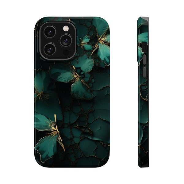 IPHONE case Buterflies on Green Marble Fashion Iphone 15  Case , Pro ,  Max , IPHONE 14 , Pro , Max MagSafe Tough Case , gift for her