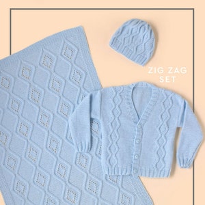 Digital Zig Zag Knitting Pattern - Baby Blanket - Hat - Bootees - Cardigan
