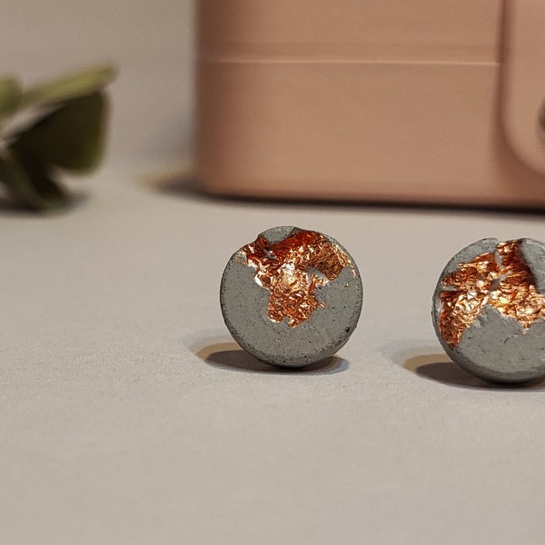 Concrete minimalist stud earrings | Stainless steel | Wedding earrings | Handmade gift for woman