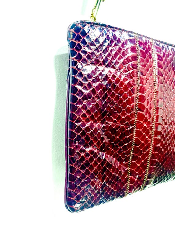 AUTHENTIC PYTHON red/maroon CLUTCH Crossbody with… - image 5