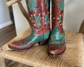 One of a kind handmade embroidered Cowboy boots gender neutral men size 8.5 women size 10.5