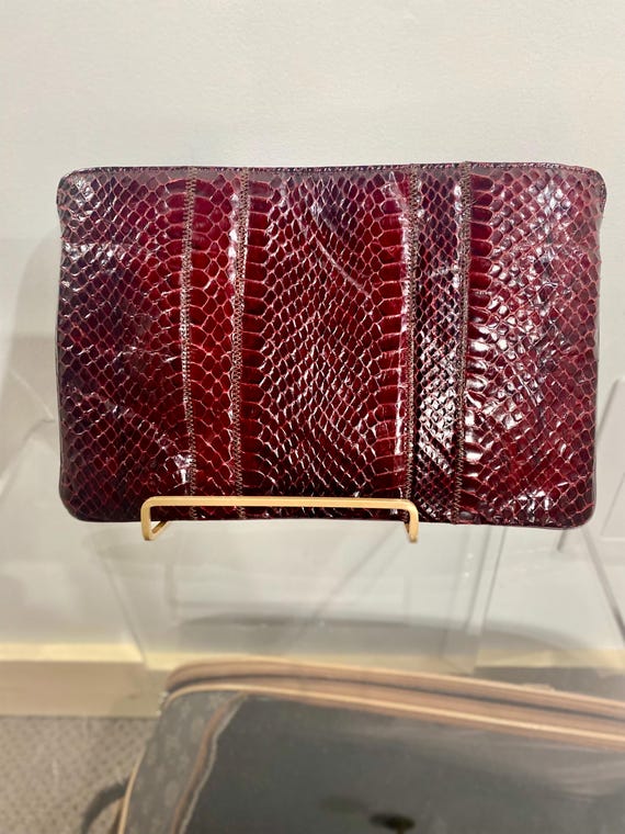 AUTHENTIC PYTHON red/maroon CLUTCH Crossbody with… - image 1