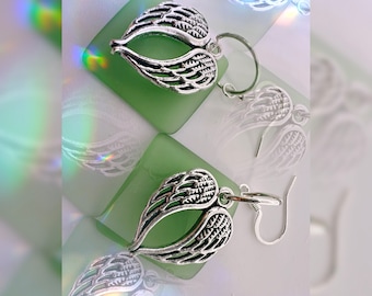 Seaglass Earrings with Angel  wings