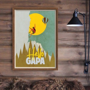 Paper mat poster Hello Gapa, climbing, Via Ferrata Alpspitz Garmisch Partenkirchen, Germany, neo-retro style, A2