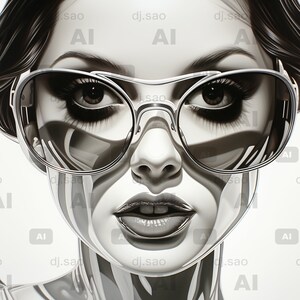Chic Modern Portrait of a Stylish Woman with Sunglasses - High-Resolution Digital Art Print