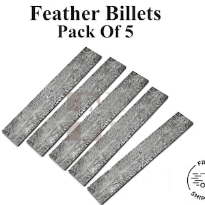 Pack Of 5 Hand forged 10" X 2" Damascus Steel Billet Handmade Feather Pattern Damascus Billet