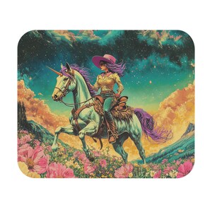 Psychedelic Cowgirl & Unicorn Mouse Pad - 9&quot; x 8&quot; Laptop Mousepad, Gift for Gamer, Gift for Unicorn Lover, Gamer Mouse Pad