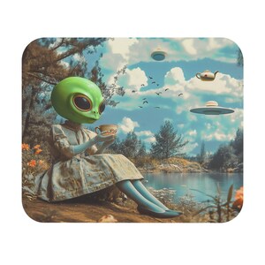 Alien Mouse Pad 9" x 8", Laptop Mousepad, Whimsical Alien Gift, Alien Lover Gift, Weird Stuff, Retro UFOs, Vintage Inspired Scifi