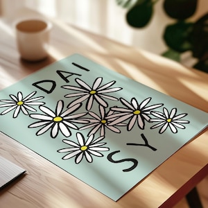 Daisy Flower Wall Art, Floral Poster, Mint Wall Art ,Minimal Daisies Print, Instant Download Flower Art, Daisy Wall Art, Floral Illustration
