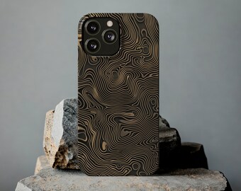 Mesmerizing Abstract Topography Slim iPhone Case in Luxurious Gold-Kissed Black