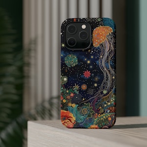 Ornamental Celestial Garden iPhone Case - Interstellar Jellyfish Enchantment - MagSafe Cover For iPhone 13-15