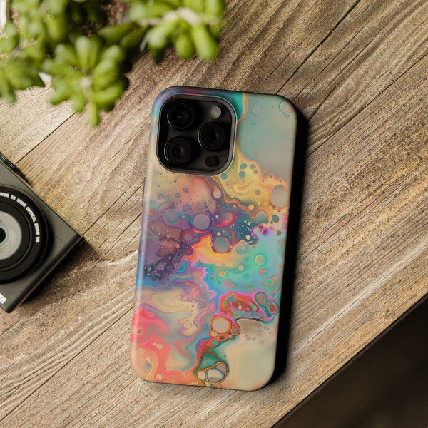 Cosmic Wonder Digital Liquid Tough MagSafe Case for iPhone - Vibrant Swirling Colors and Ethereal Pastels for iPhone 13-15