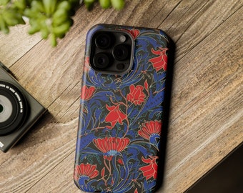 Midnight Floral Sketch MagSafe Tough Case - Artisan Marker Design with Red Blooms for iPhone 13-15, Stylish & Durable