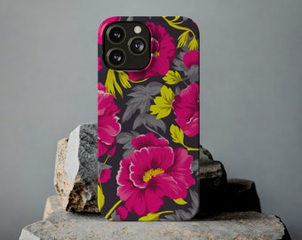 Magenta Blossoms iPhone Case | Slim Charcoal Floral Cover