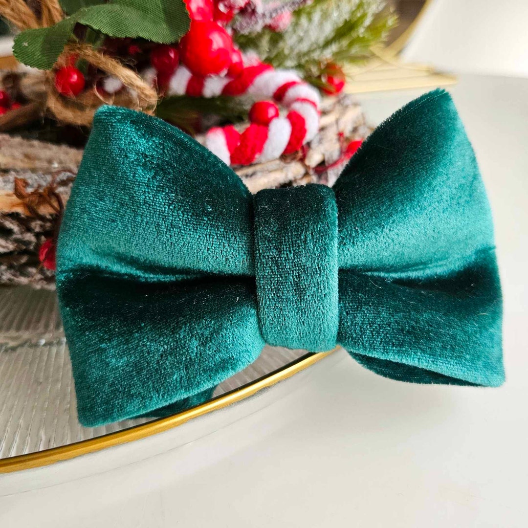 Handmade Emerald Green Velvet Dog Bow Tie Bow Collar Dog Etsy