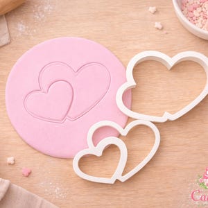 Cortador de Biscoitos Coração Duplo | Cortador 3D + Marcador | Corações Sobrepostos | Dia dos Namorados