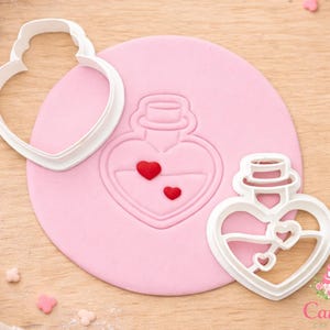 Love Bottle Heart Cookie Cutter | Cutter + Stamp Set | Valentine’s Day Cookie Cutter | 3D Printed
